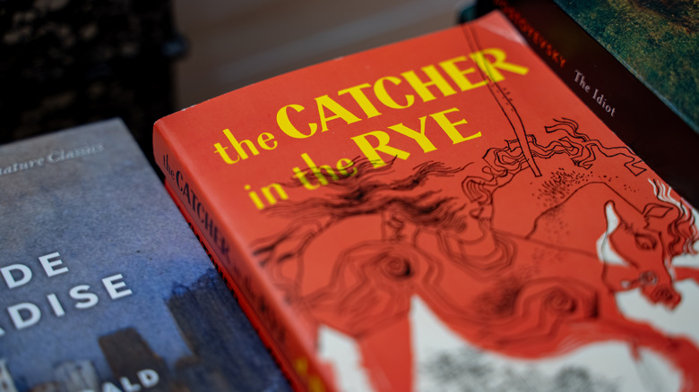 A close of image of classic novels, include The Catcher in the Rye by J.D. Salinger