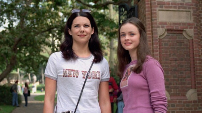 Lauren Graham and Alexis Bledel are photographed on set of WB's Gilmore Girls as Lorelai and Rory Gilmore