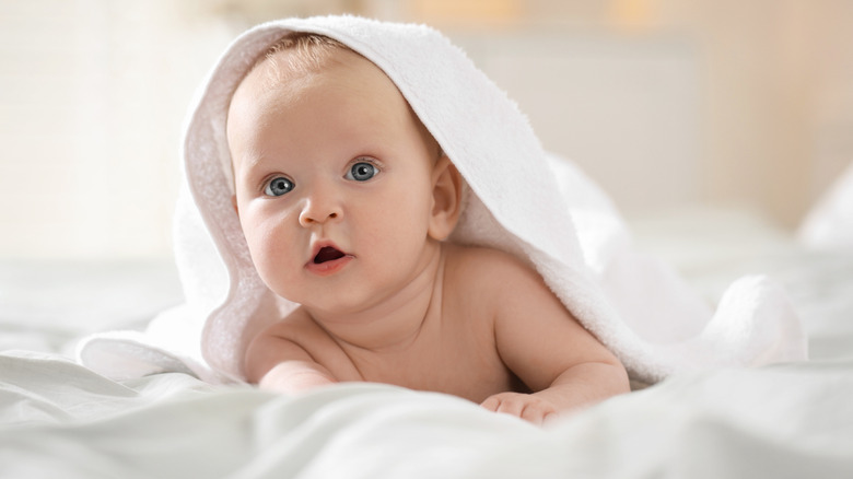 Cute baby looking surprised.