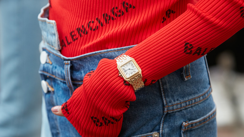 red balenciaga sweater