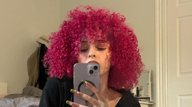 woman with pink hair