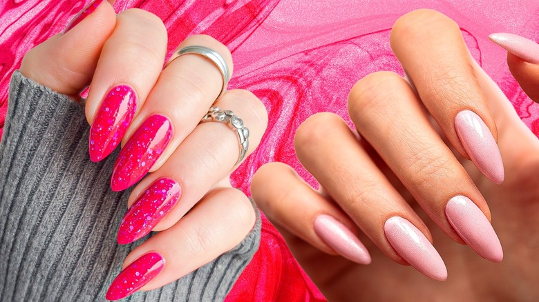 hot pink and pastel pink jelly nails