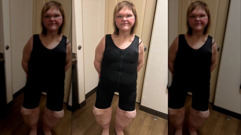 Tammy Slaton poses in a black shapewear bodysuit