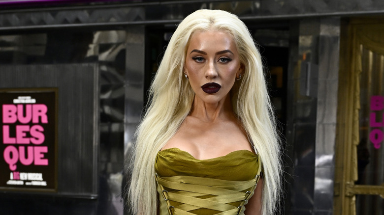 Christina Aguilera in 2025 with dark lipstick