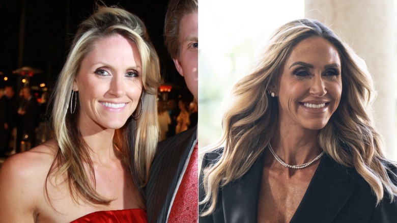 Lara Trump smiles at an event with husband Eric, and speaks to a crowd