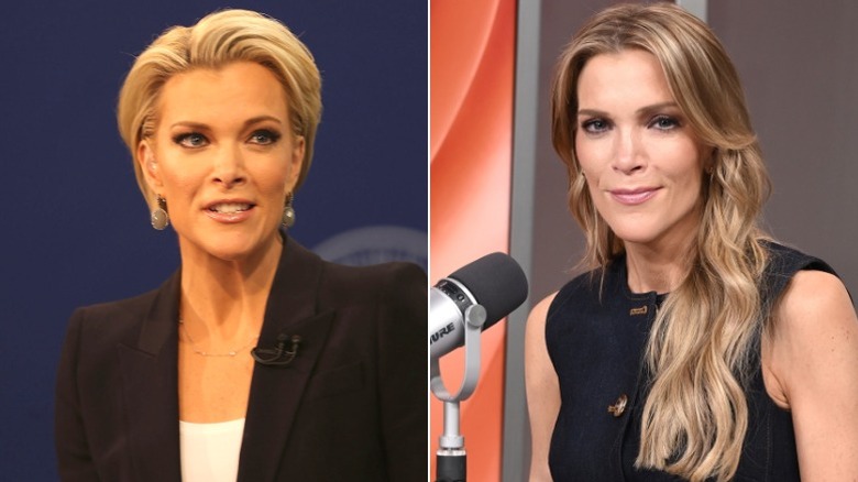 Megyn Kelly at the Iowa debate in 2016 and taping her podcast