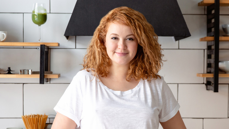 Woman with strawberry blond hair