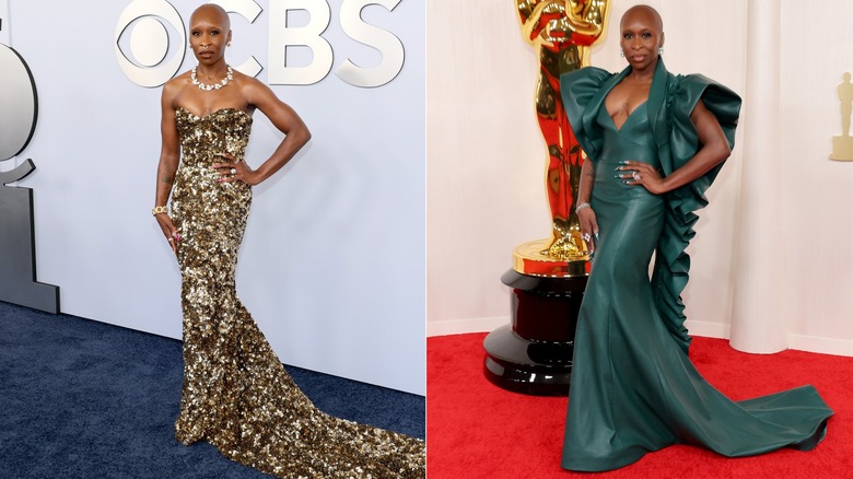 Cynthia Erivo wearing glamurous fashion to red carpets in 2024.
