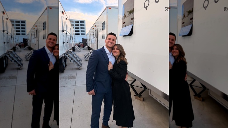 Bindi Irwin and Chandler Powell hugging on the set of "Dancing With the Stars"