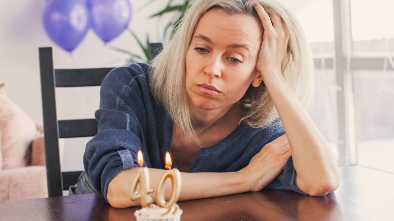 Sad woman on 40th birthday