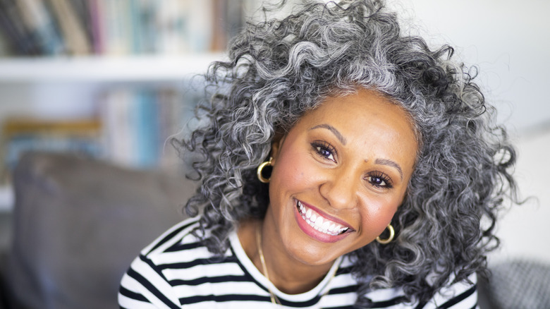 Beautiful woman smiling gray hair