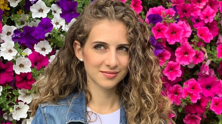 Woman with long curly hair