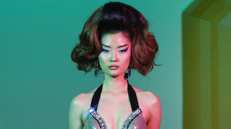 model with exaggerated bouffant