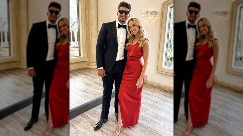 Brittany Mahomes and Patrick Mahomes at a friend's wedding in 2024.