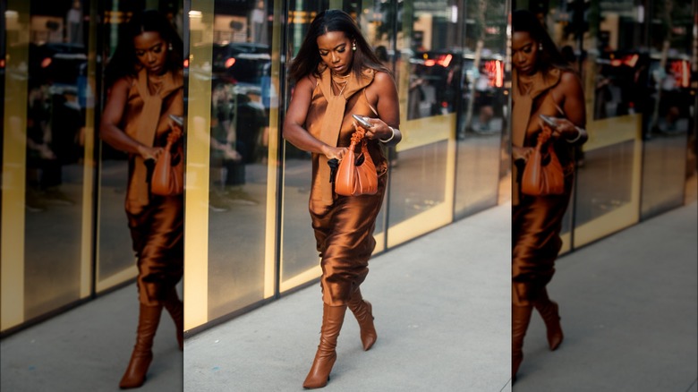 Caramel dress with boots