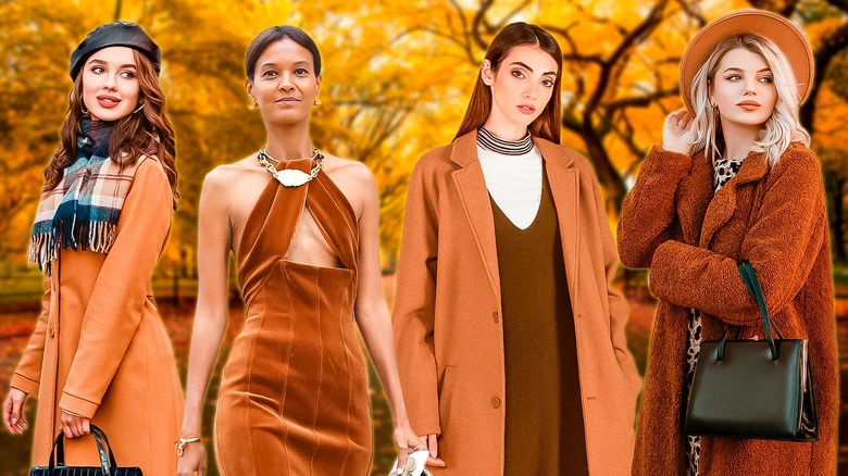 Women wearing caramel brown clothes