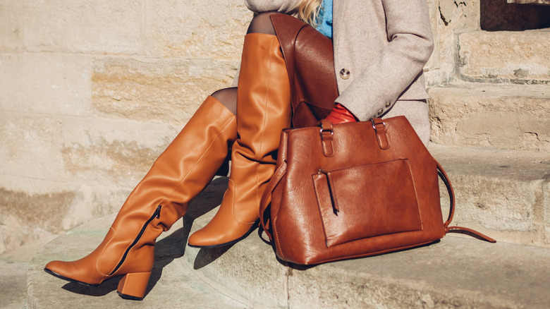 Slouchy caramel knee high boots