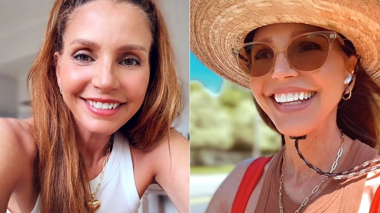 side-by-side selfies of Charisma Carpenter smiling