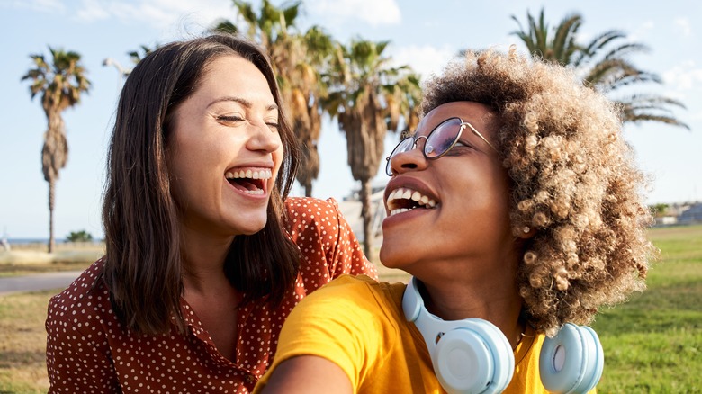 two women smiling