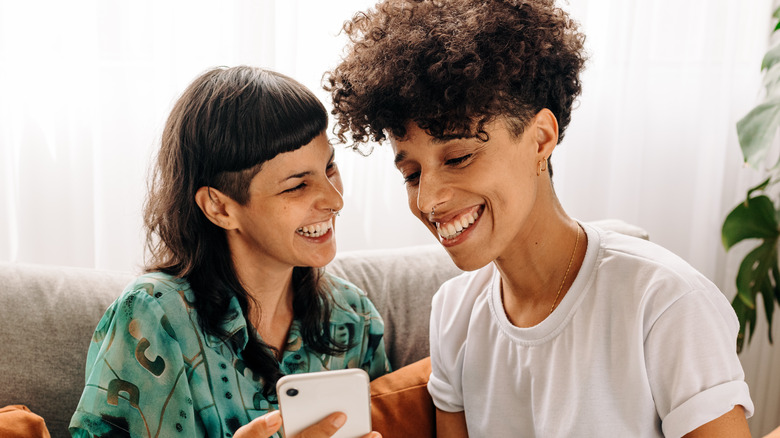 two women smiling