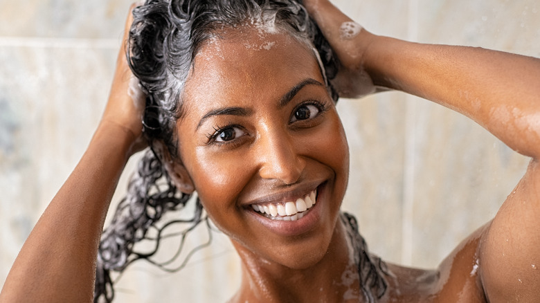 female washing hair