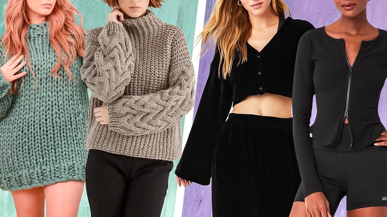 women wearing bulky sweaters and sleek cardigans