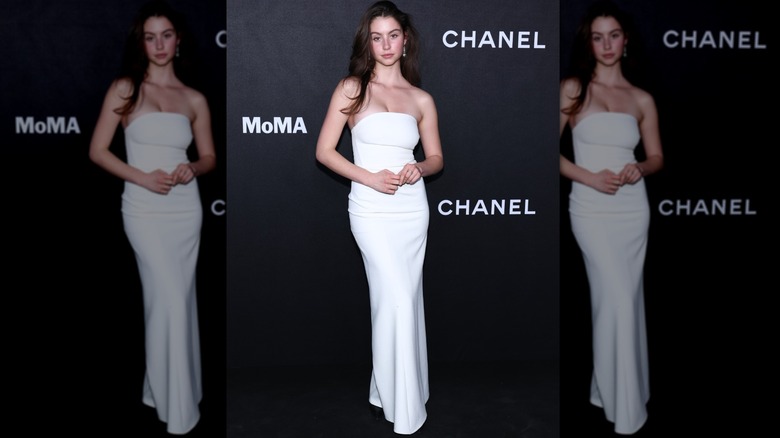 Carys Douglas wearing a white strapless dress