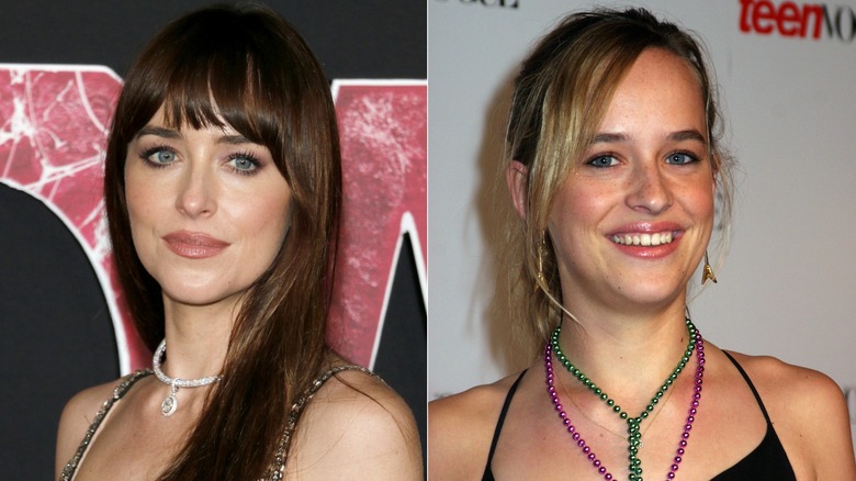 Dakota Johnson with and without bangs