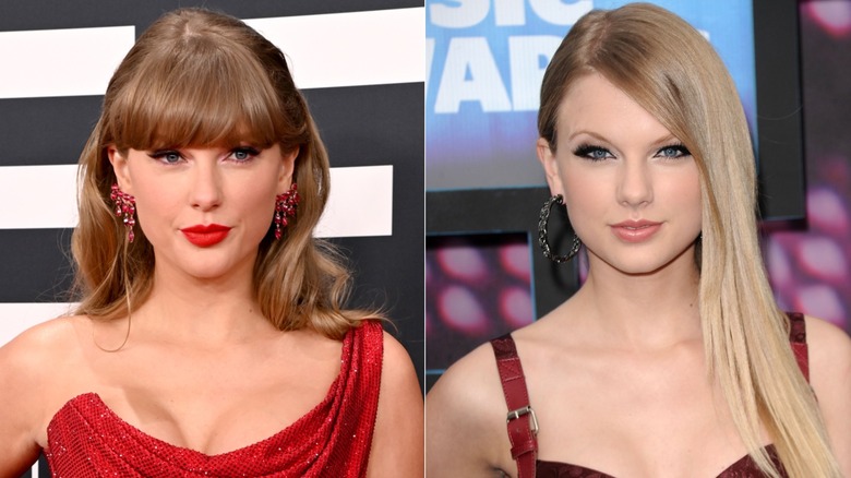 Taylor Swift with and without bangs