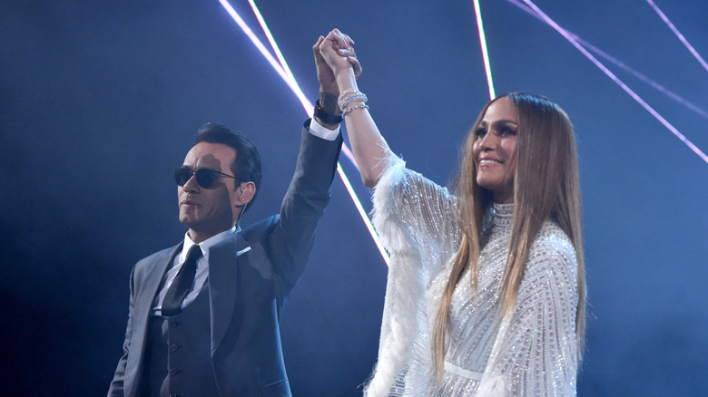 Marc Anthony and singer/actress Jennifer Lopez perform at 17th Annual Latin Grammy Awards on November 17, 2016