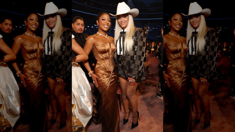 Beyoncé at the Grammys in 2024 with Victoria Monet