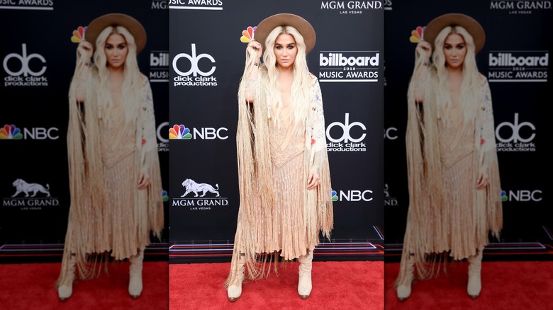 Kesha at the 2018 Billboard Awards in a Western fringe outfit