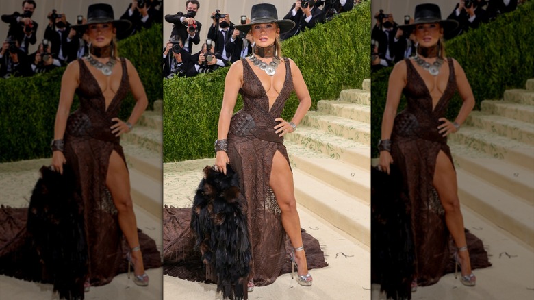 Jennifer Lopez in a Western-inspired outfit at the 2021 Met Gala