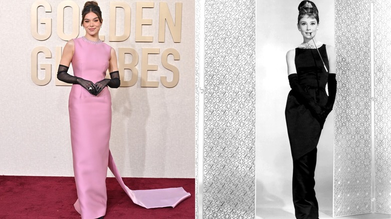 Hailee Steinfeld in 2024 and Audrey Hepburn in "Breakfast at Tiffany's"