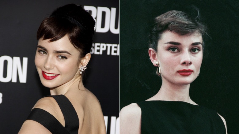 Lily Collins in 2011 and Audrey Hepburn in 1955