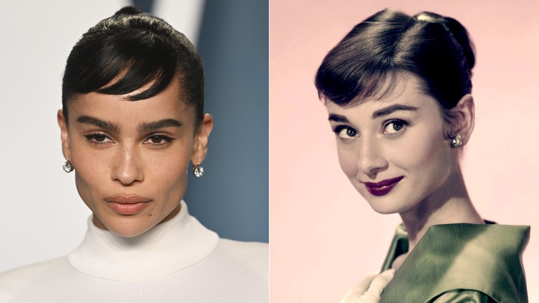 Zoë Kravitz in 2022 and Audrey Hepburn in 1956