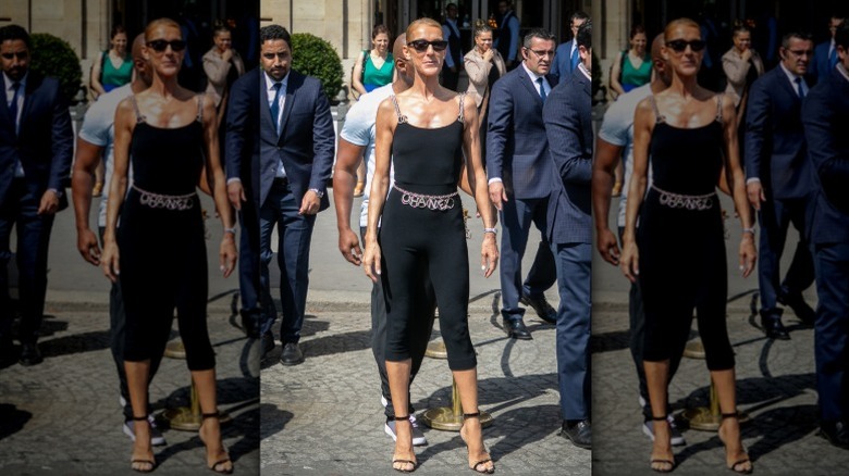 Céline Dion in a Chanel unitard at Paris Couture week