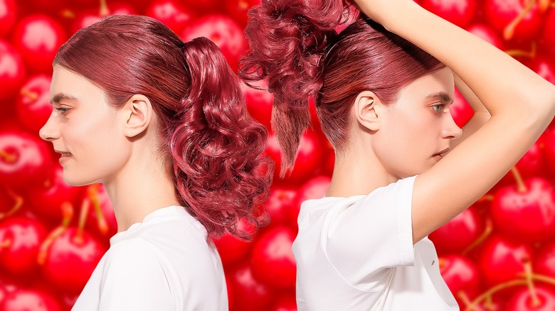 woman with cherry auburn hair