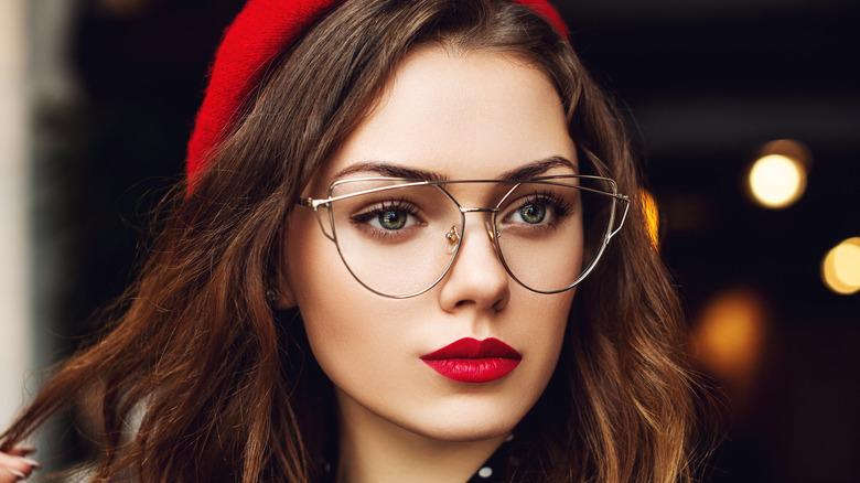 woman wearing red lipstick