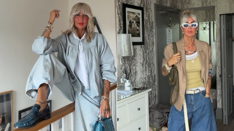 Astrid Zeegen-Holt poses wearing double denim / Astrid Zeegen-Holt poses wearing white sunglasses
