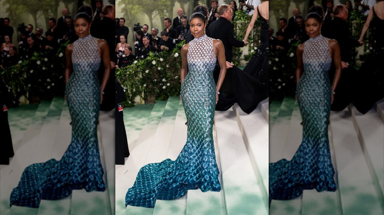 Gabrielle Union poses in a mermaid-style dress at the Met Gala