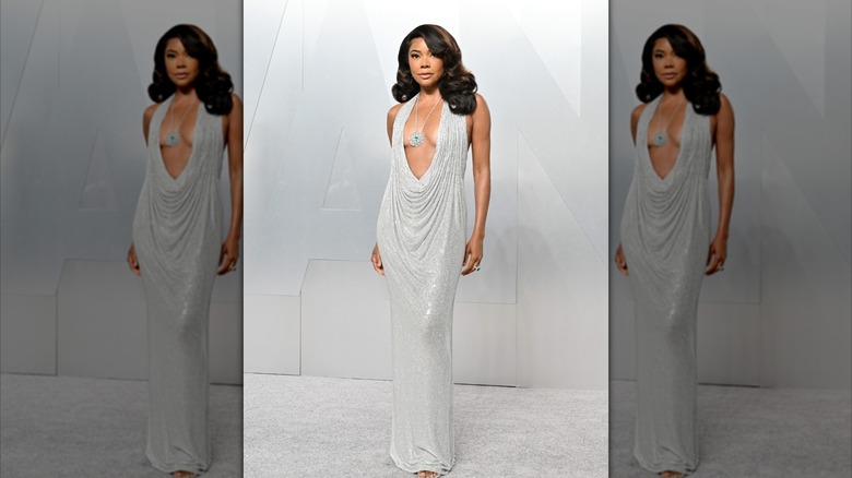 Gabrielle Union in a low-cut silver gown