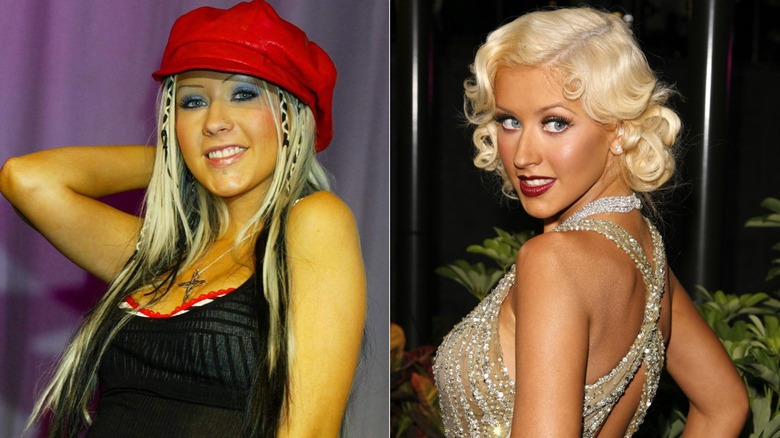 Side by side image of Christina Aguilera in 2002 and 2006