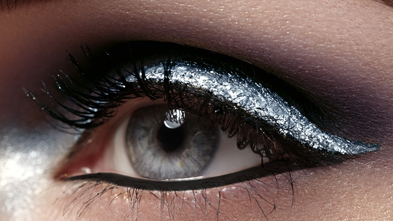 eye with silver metallic eyeshadow