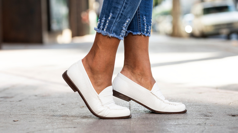 white leather loafers