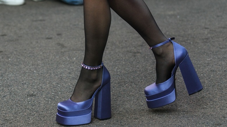 Purple chunky heels