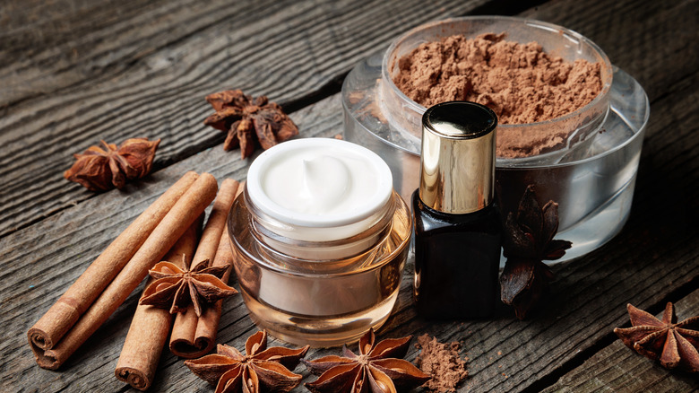 Cinnamon and face lotion on a table