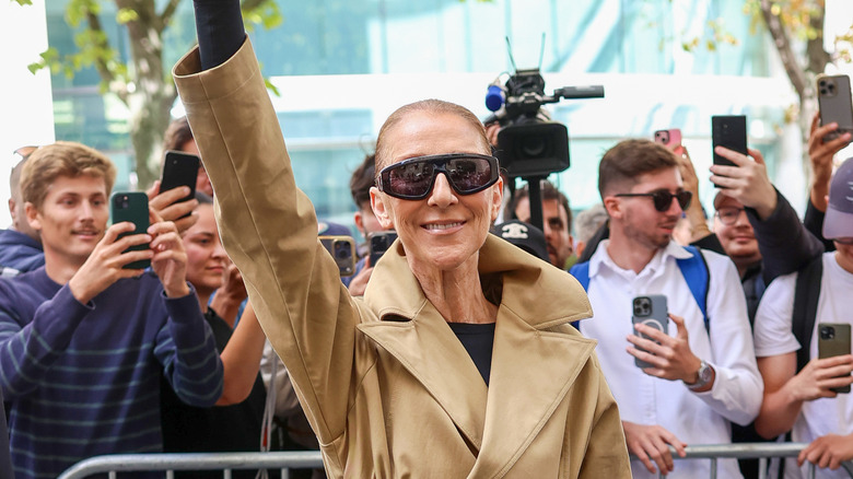 Céline Dion waving in the streets