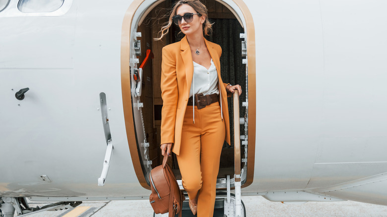 woman on airplane