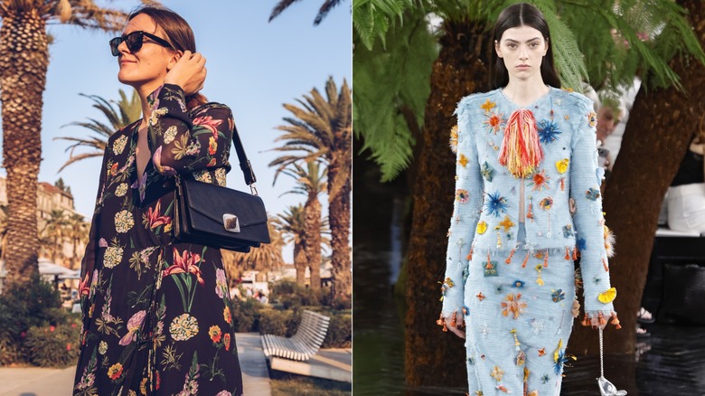 Side by side: two women in floral outfits